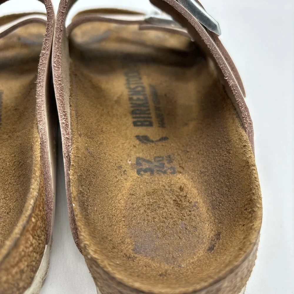 Birkenstock Arizona Birko Flor‎ Beige Nude Patent Sandals Women's Size 37 US 6